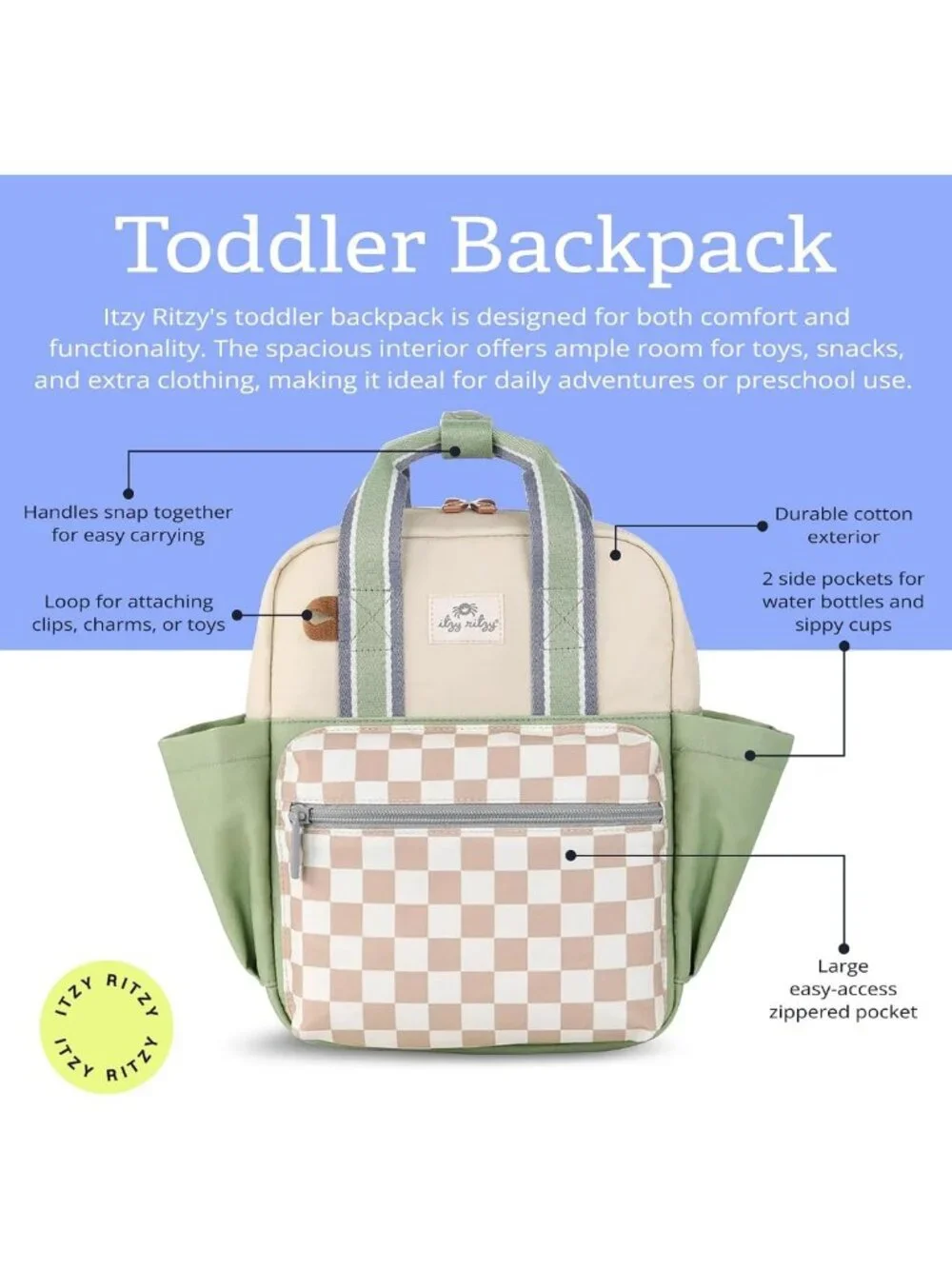 Spacious Toddler Backpack for Daycare - Adjustable Straps, Wipeable Fabric